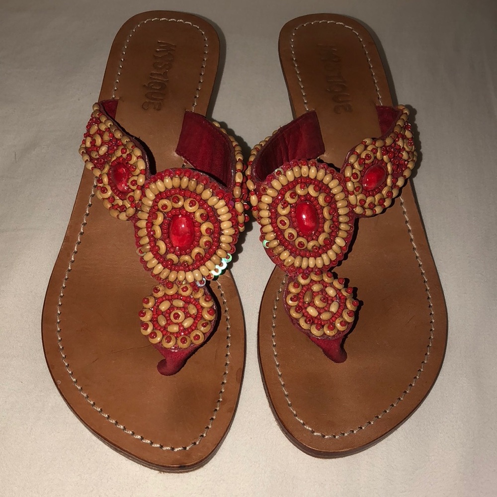 Mystique Wedge Sandals 7, Red Beads (Retail $235)